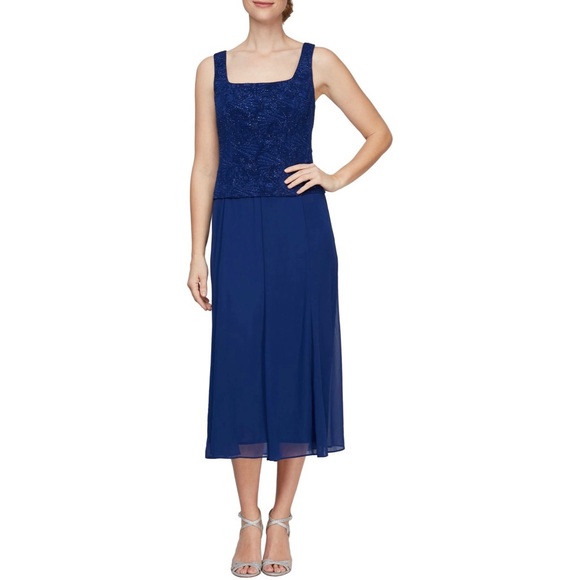 Alex Evening Glitter Knit Tank & Chiffon Skirt Set - Picture 3 of 4